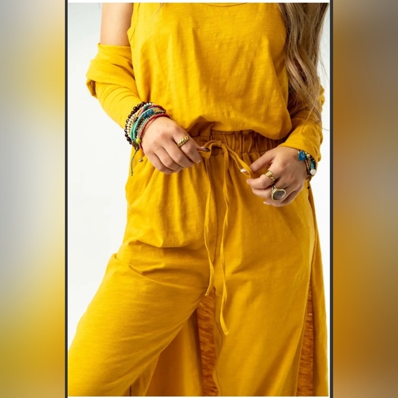 New! Fabulous Mustard Textured Jogger Jumpsuit and Cardigan 2 pc set - Picture 3 of 4